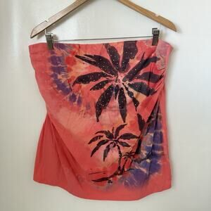 Y2K Tube Top Palm Trees Coral Stretch Coconut Girl Tropical Bratz Doll Top 1X